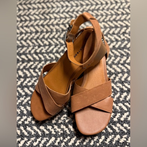 LUCKY BRAND Famla Platform Leather Sandal in Tan Size 8.5 - Picture 1 of 9